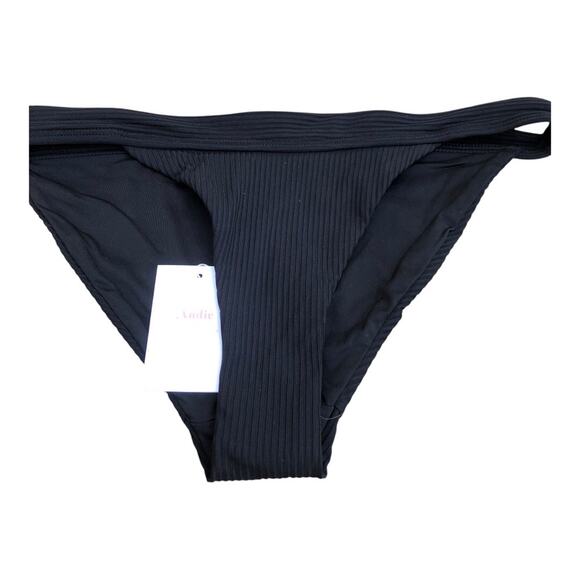 Andie NWT The Bold Banded Cheeky Rib Flattering Bikini Bottom Black Medium - Picture 6 of 16